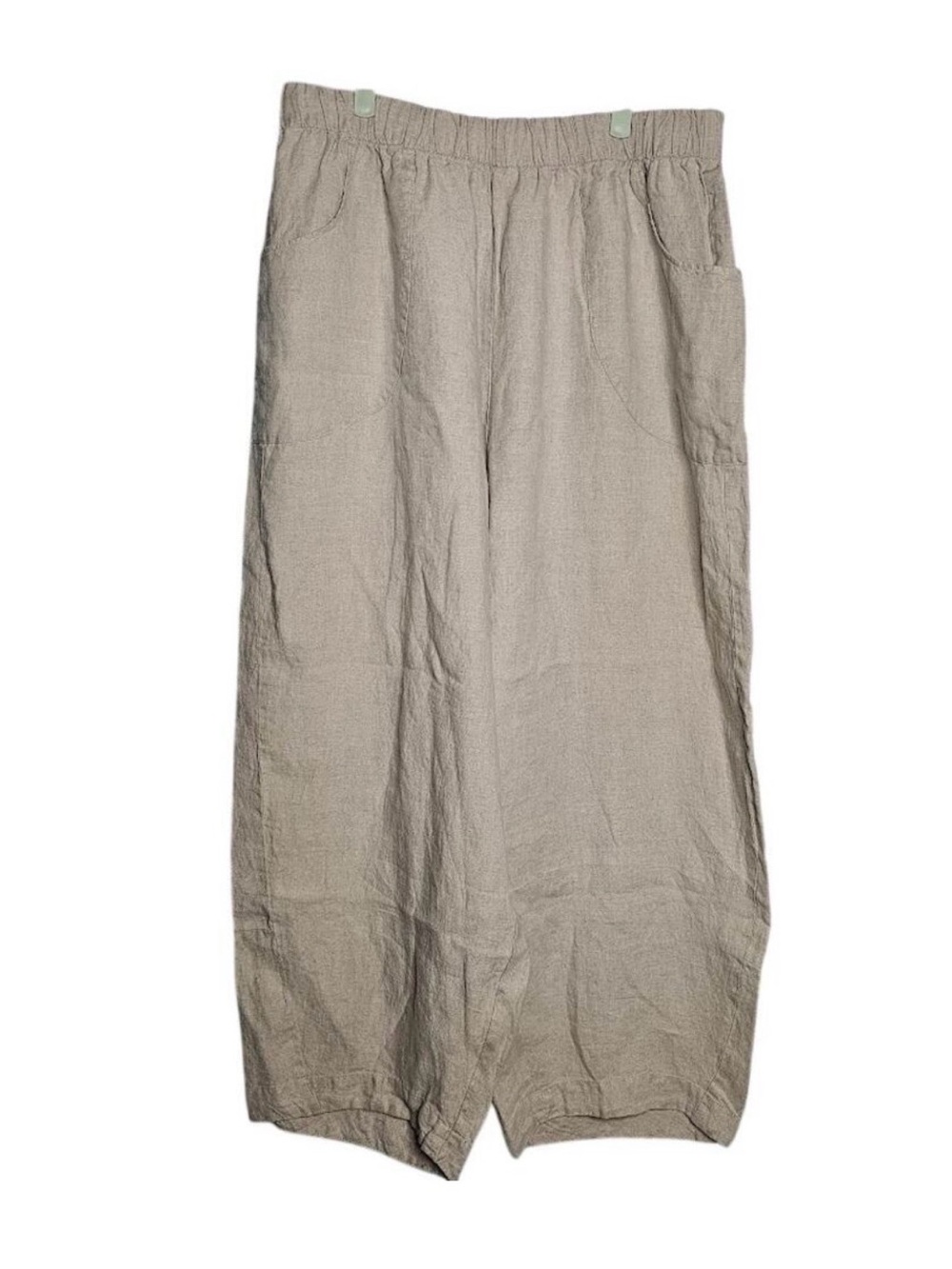 Flax tan 100% linen barrel leg pull on pants Lagenlook boho Plus size 2X 2G
